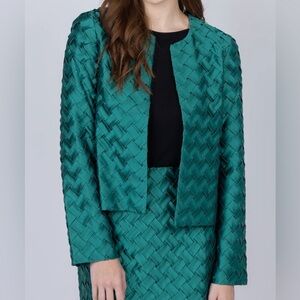 Amanda Uprichard Emerald Woven Satin Blazer